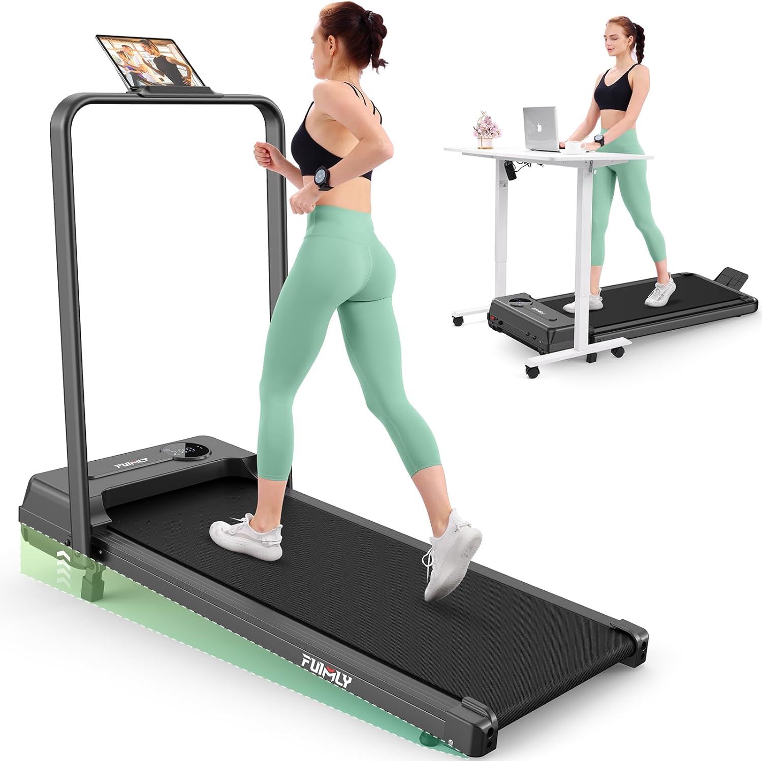 Funmily Folding Walking Pad Treadmill with Incline and Handle Bar, 300 LBS Capacity, Remote Control, LED Screen