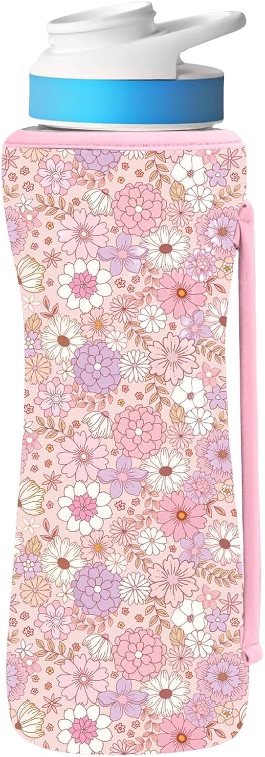32oz Cute Printed Sleeve Compatible With Cirkul Water Bottle For Plastic And Stainless Steel Bottles 32oz Neoprene Sweat-Wicking Material Insulated Cover Designed With Handles（Spring Vibes）