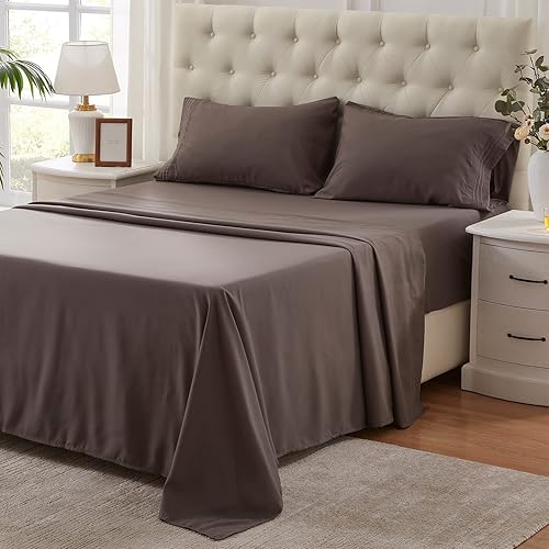 NexHome Full Size Sheet Set, Breathable & Cooling Sheets, Hotel Luxury Bed Sheet, Extra Soft, Deep Pockets 16", Easy Fit, Wrinkle Free, Comfy, Gray Bed Sheets 4 Piece Set