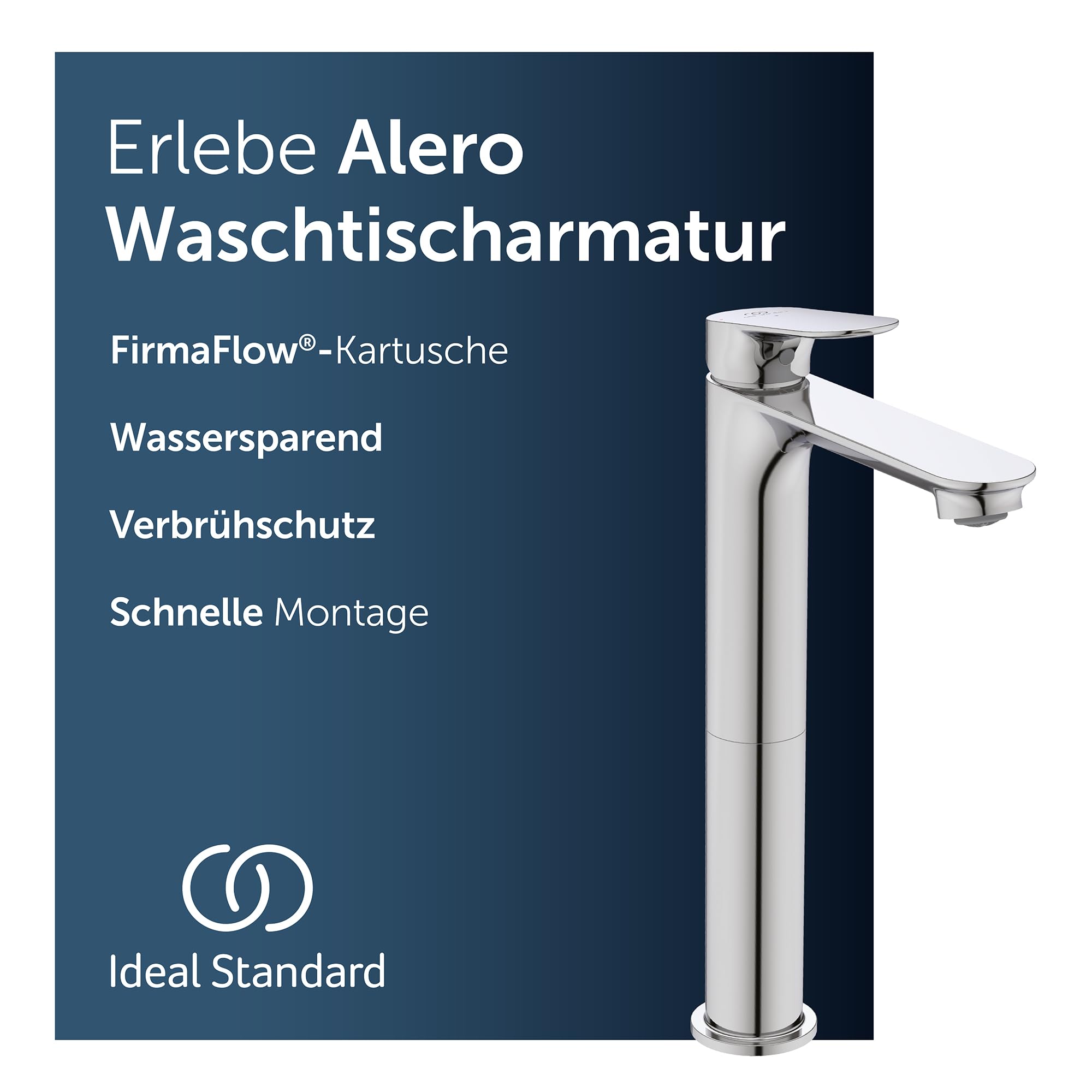 Ideal Standard Alero Waschtischarmatur, Auslaufhöhe 240 mm, wassersparender Wasserhahn Badezimmer, besonders langlebig, mit Ablaufgarnitur – Chrom (48 x 175,5 x 294 mm)