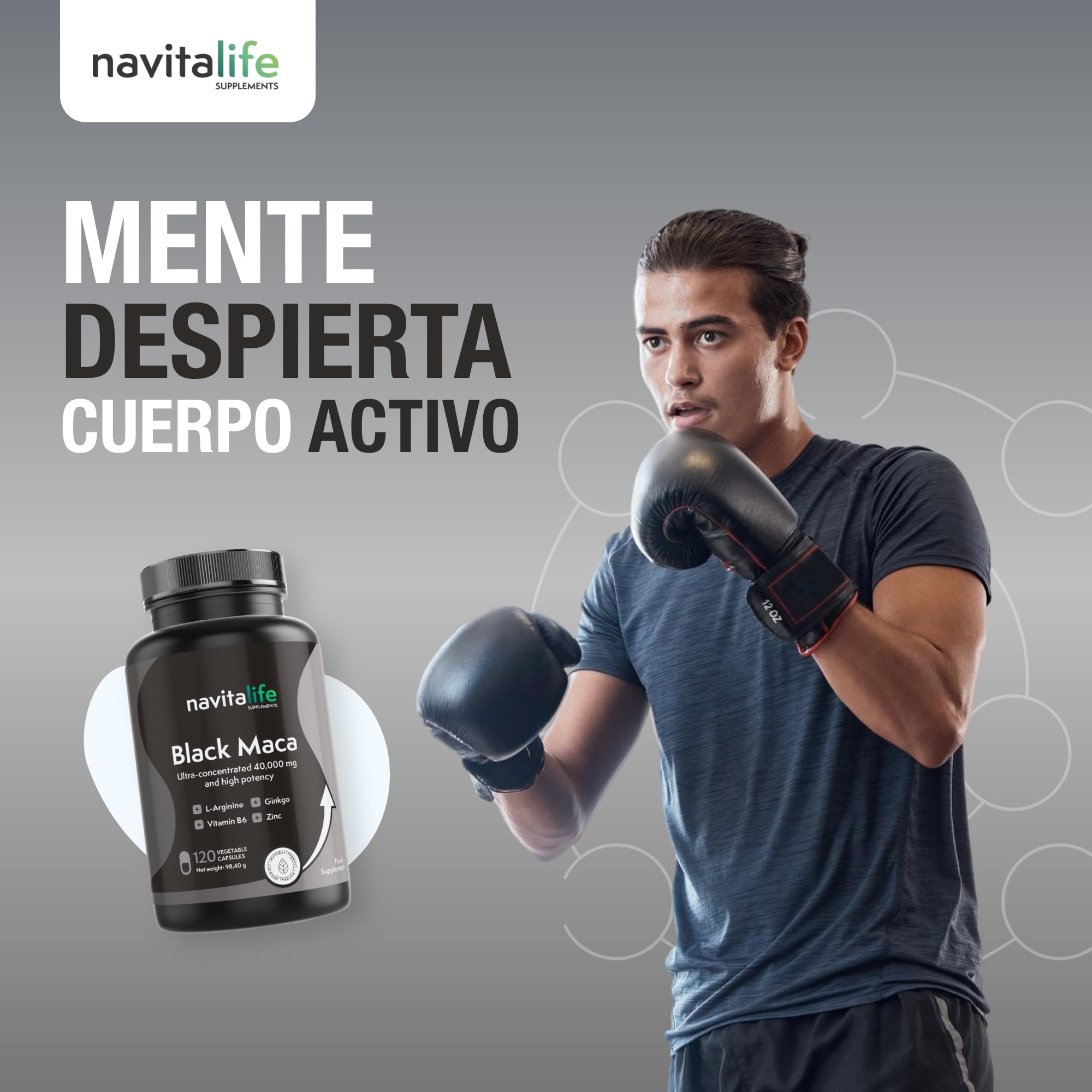 Maca Negra Peruana Andina Ultra concentrada 40.000mg Extracto 25:1 | Alta Pureza Sin Metales Pesados | L-Arginina, Zinc, Ginkgo Biloba y Vitamina B6 | Potencia tu Energía y Vitalidad | 120 cápsulas