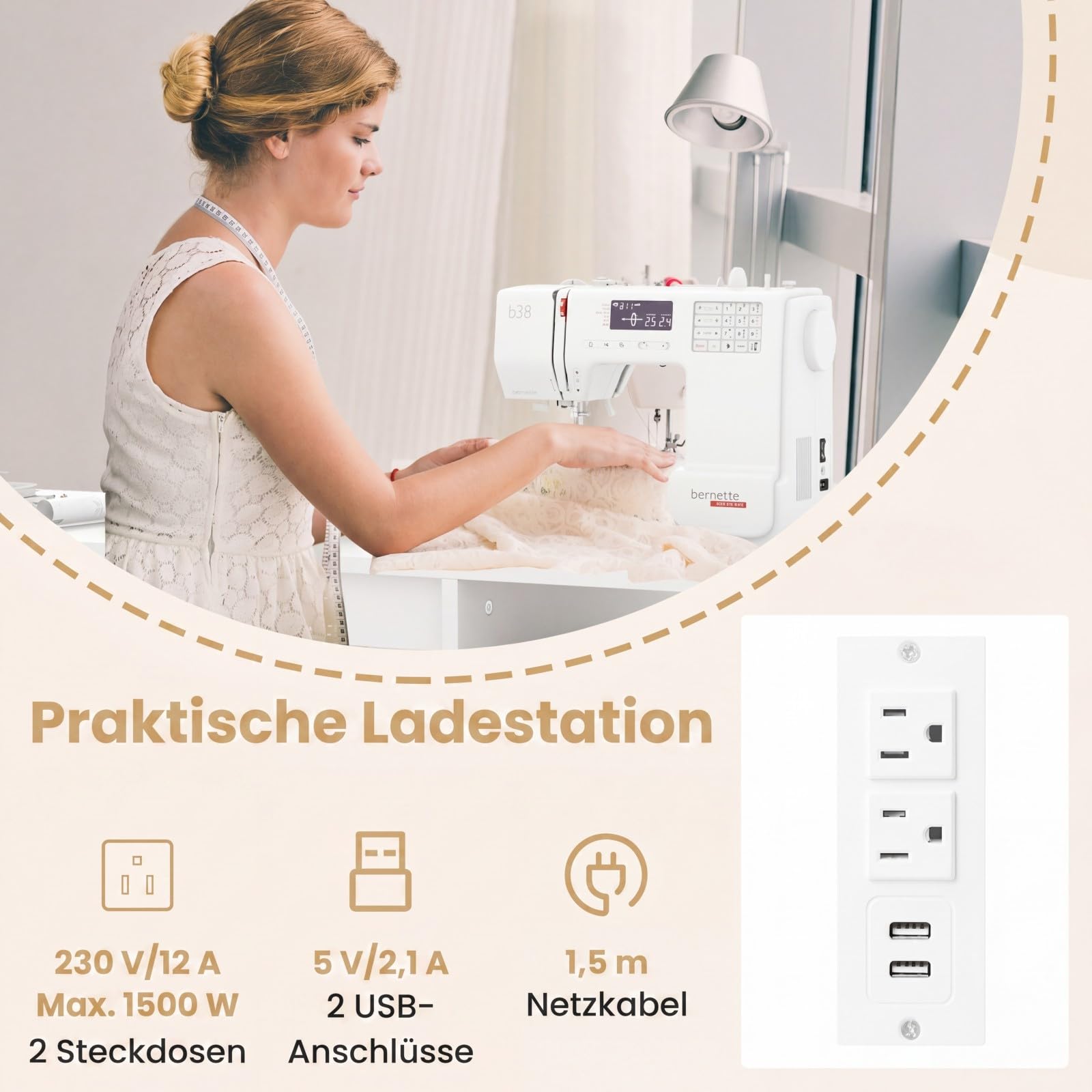 COSTWAY Stół do szycia na kółkach, składana szafka na maszynę do szycia ze stacją ładującą