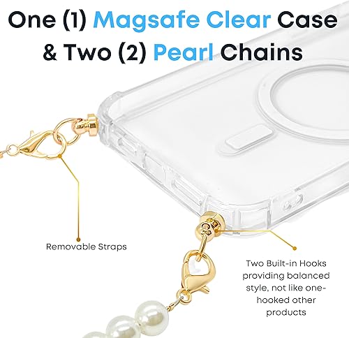 Miniatura 4 de Aporia - iPhone 12 Pro Max - Magsafe Funda transparente con dos juegos de muñequeras + correas cruzadas de perlas extraíbles  Compatible con carga