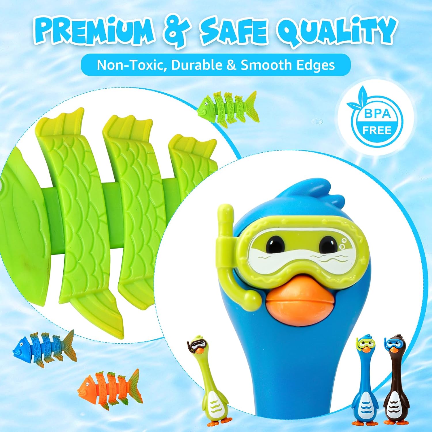Penguin Diving Toys for Pool, Sinking Pool Diving Toys Underwater Treasure Hunt Game Set with Gems & Storage Bag, Swimming Pool Toys for Kids Ages 4-8 8-12