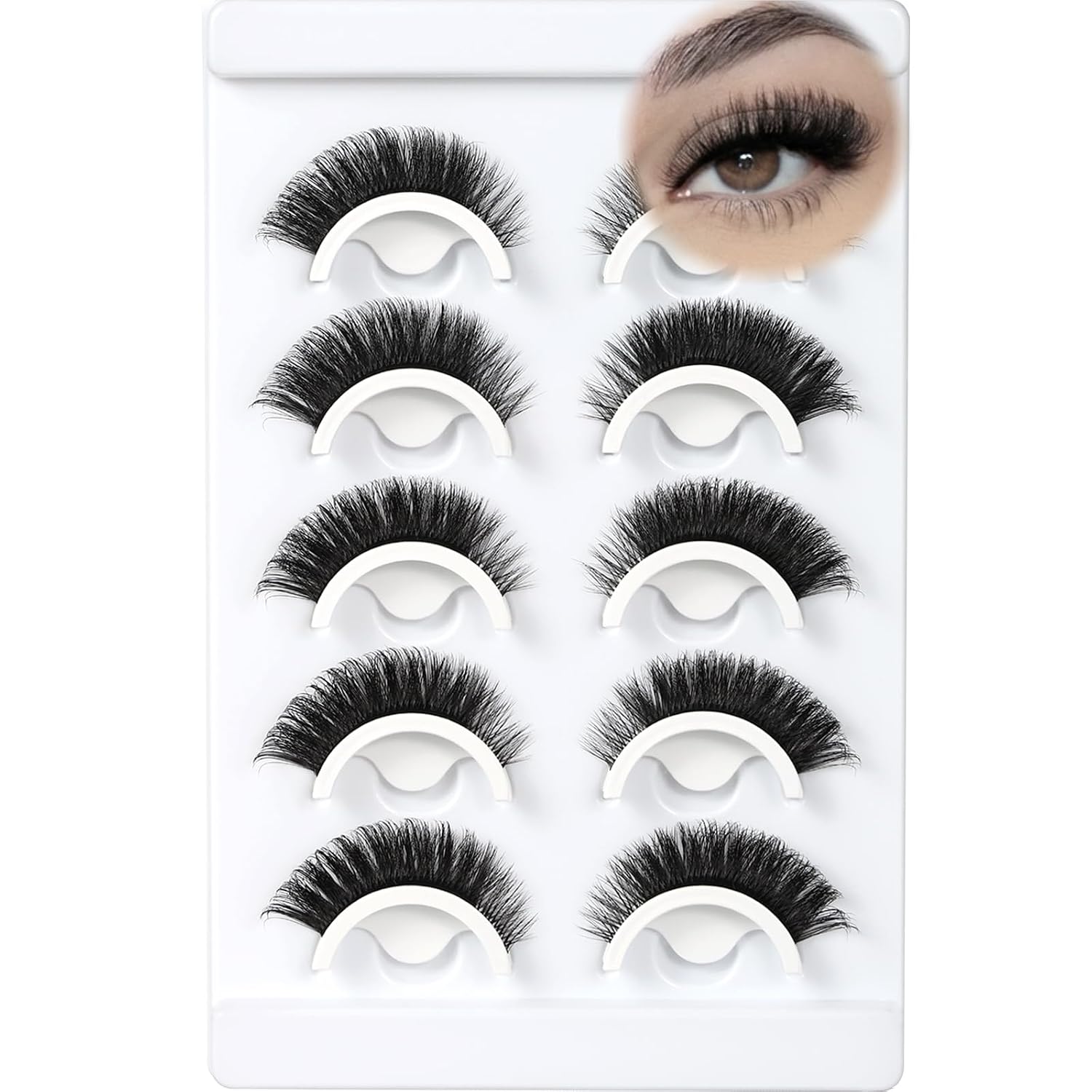 FARRED Self Adhesive Eyelashes Wispy False Lashes Strips No Glue Needed Volume Cat Eye Fakee Glueless Lash Pack 5 Pairs Cateye Reusable Press on Eyelash Natural Looking