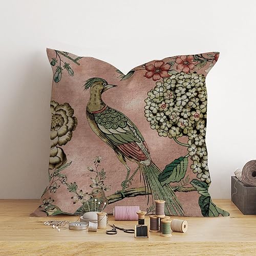 Miniatura 4 de Fundas de almohada de estilo chino floral de hortensias de faisán, color rosa rubor, funda de cojín de 20 x 20 pulgadas, funda de almohada asiática,