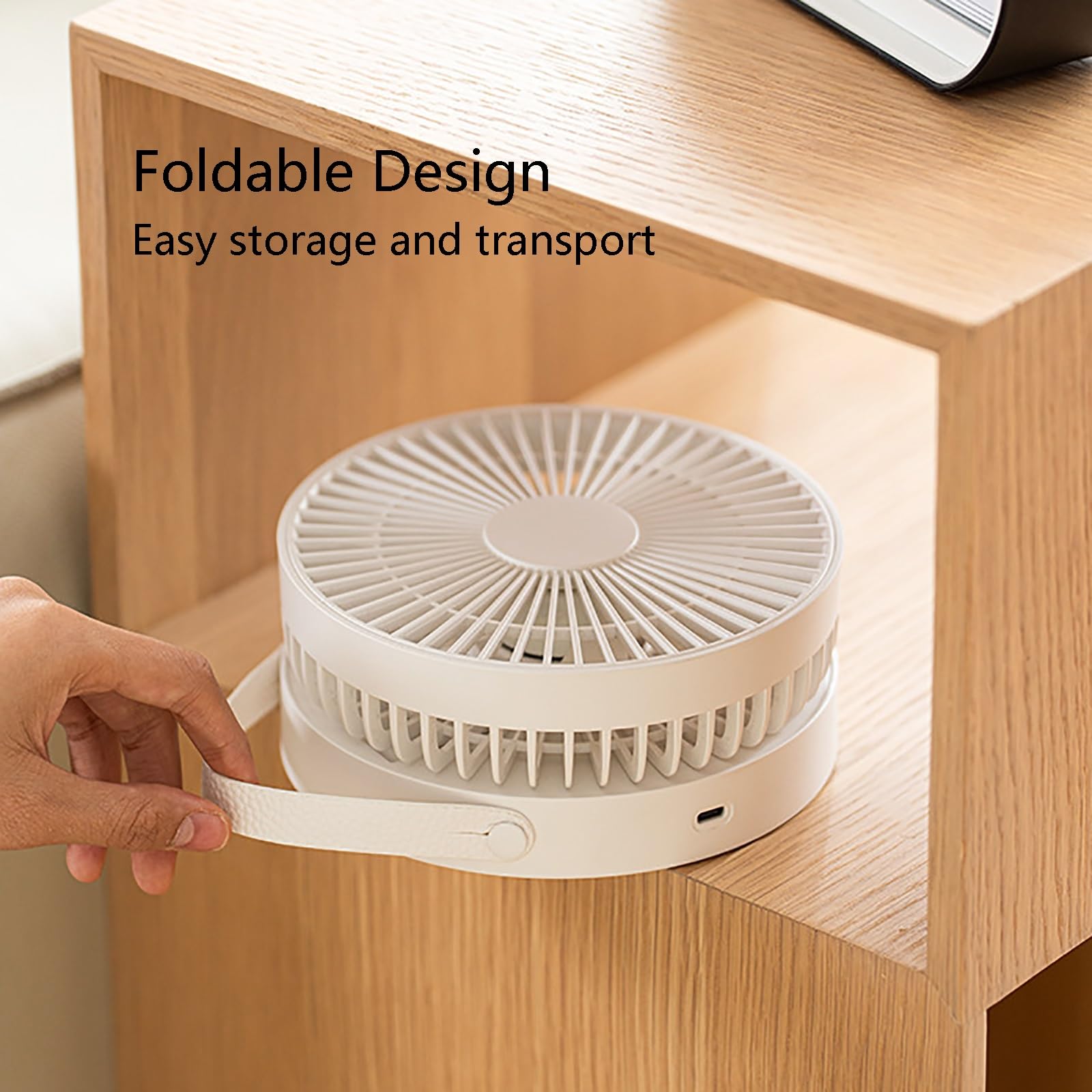 Ventilatore da tavolo portatile ricaricabile con luce notturna, ultra silenzioso, 5 velocità, design compatto per ufficio, dormitorio, viaggi, mini ventilatore pieghevole USB (bianco)