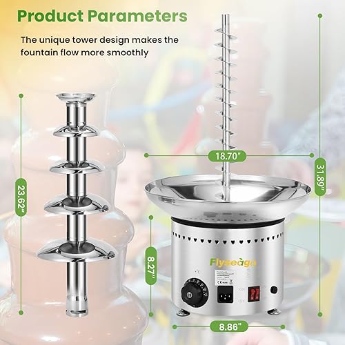 Miniatura 6 de Fuente de chocolate comercial de 5 niveles, 13.2 libras, fuente de queso de nacho, máquina de fuente de fondue caliente de acero inoxidable para