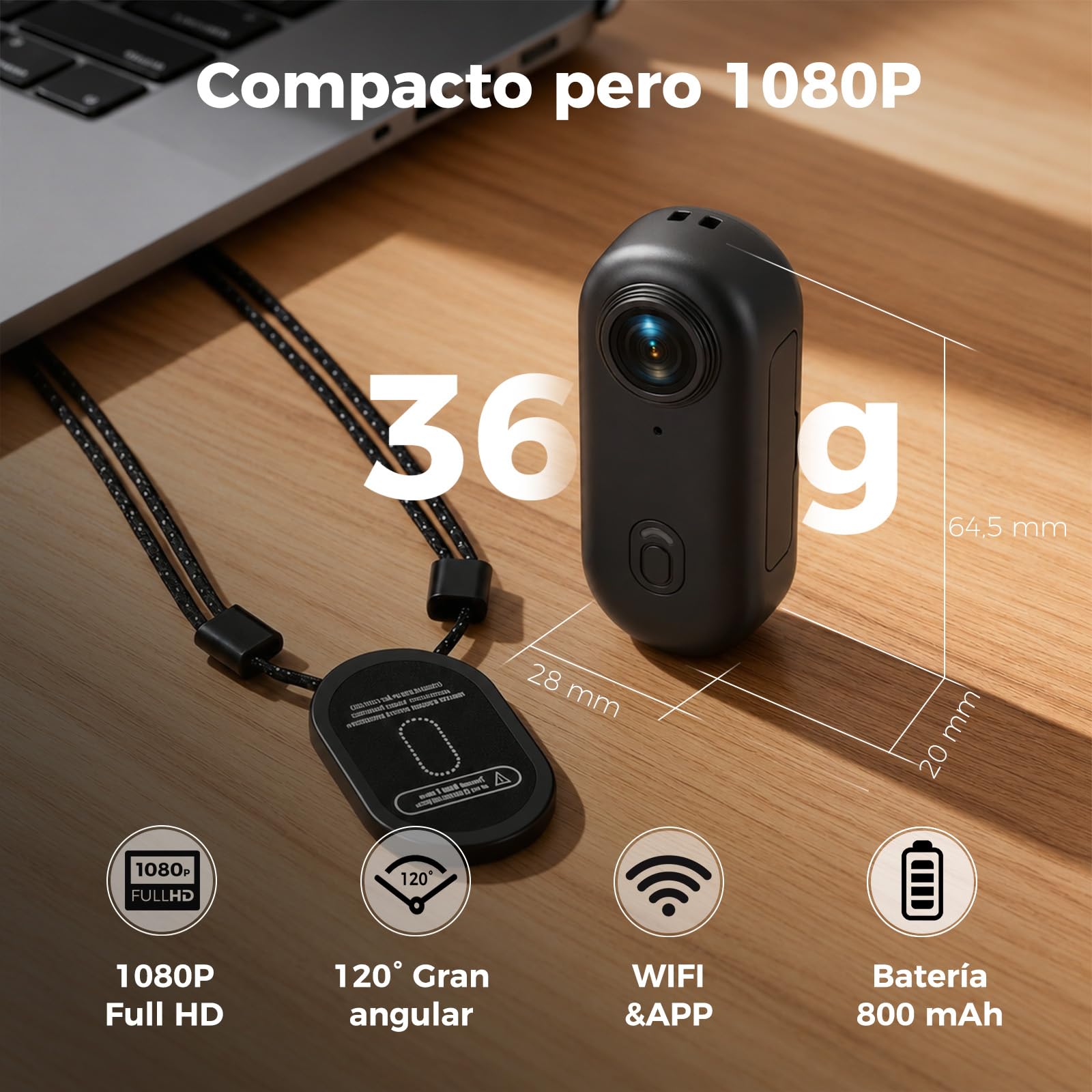 Zeerkeer - Mini Cámara de Acción con Lente Gran Angular de 120°, 1080p, Cámara Deportiva con Cordón Magnético, Clip de 360°, para Casco, Bicicleta, Motocicleta, Deporte al Aire Libre