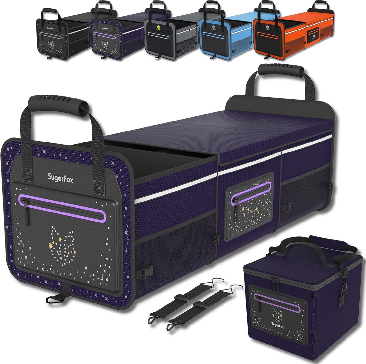 95L Large-Capacity Car Trunk Organizer Includes 26L Ice Pack, Fluorescent Constellation Design, Waterproof & Foldable with Adjustable Straps | For SUVs & Cars (Purple-M004) X-Large Purple With Ice Pack
