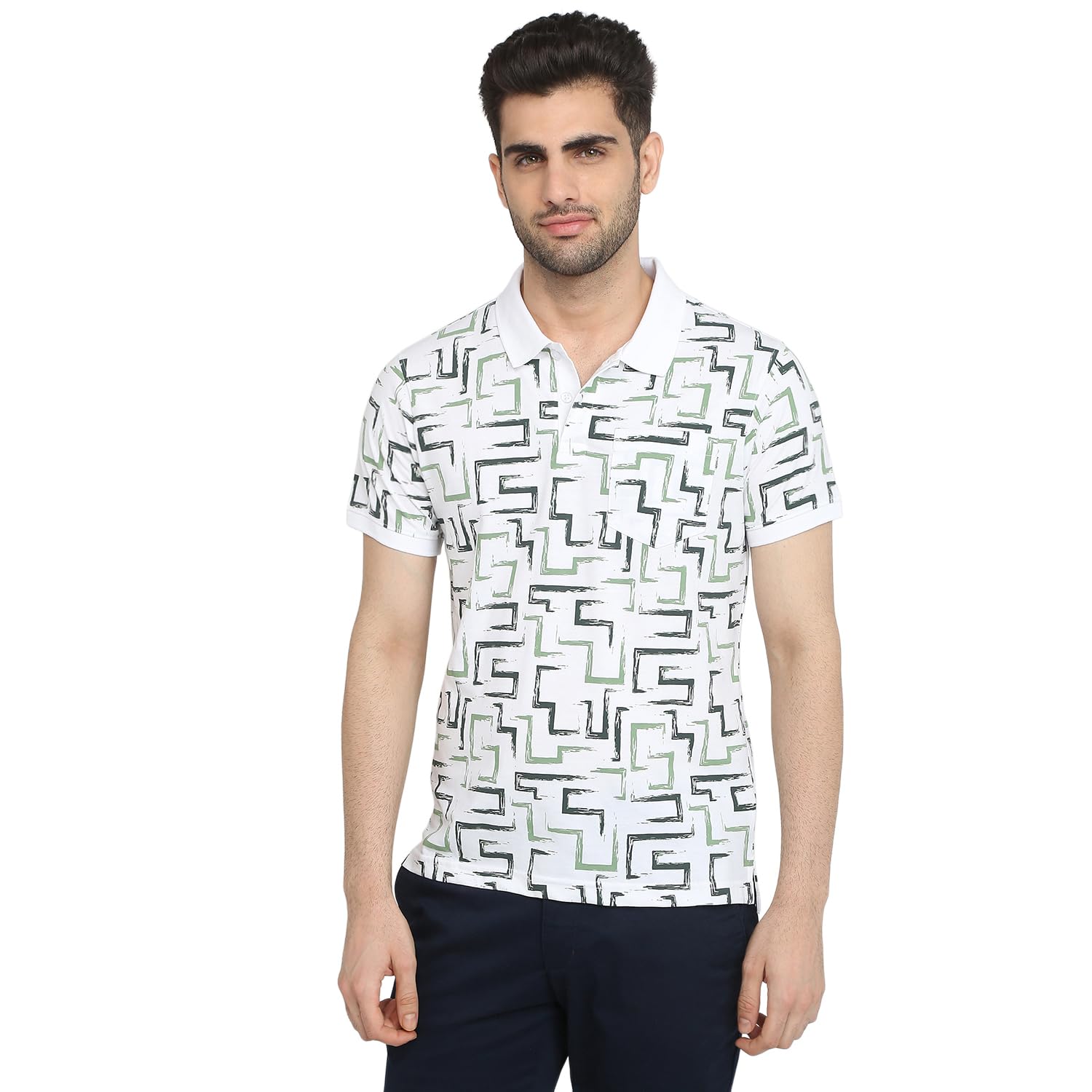 parx Men Regular Fit Print Pattern Cotton Polyester Blend Half Sleeve Polo Neck Casual T-Shirt-picture-33