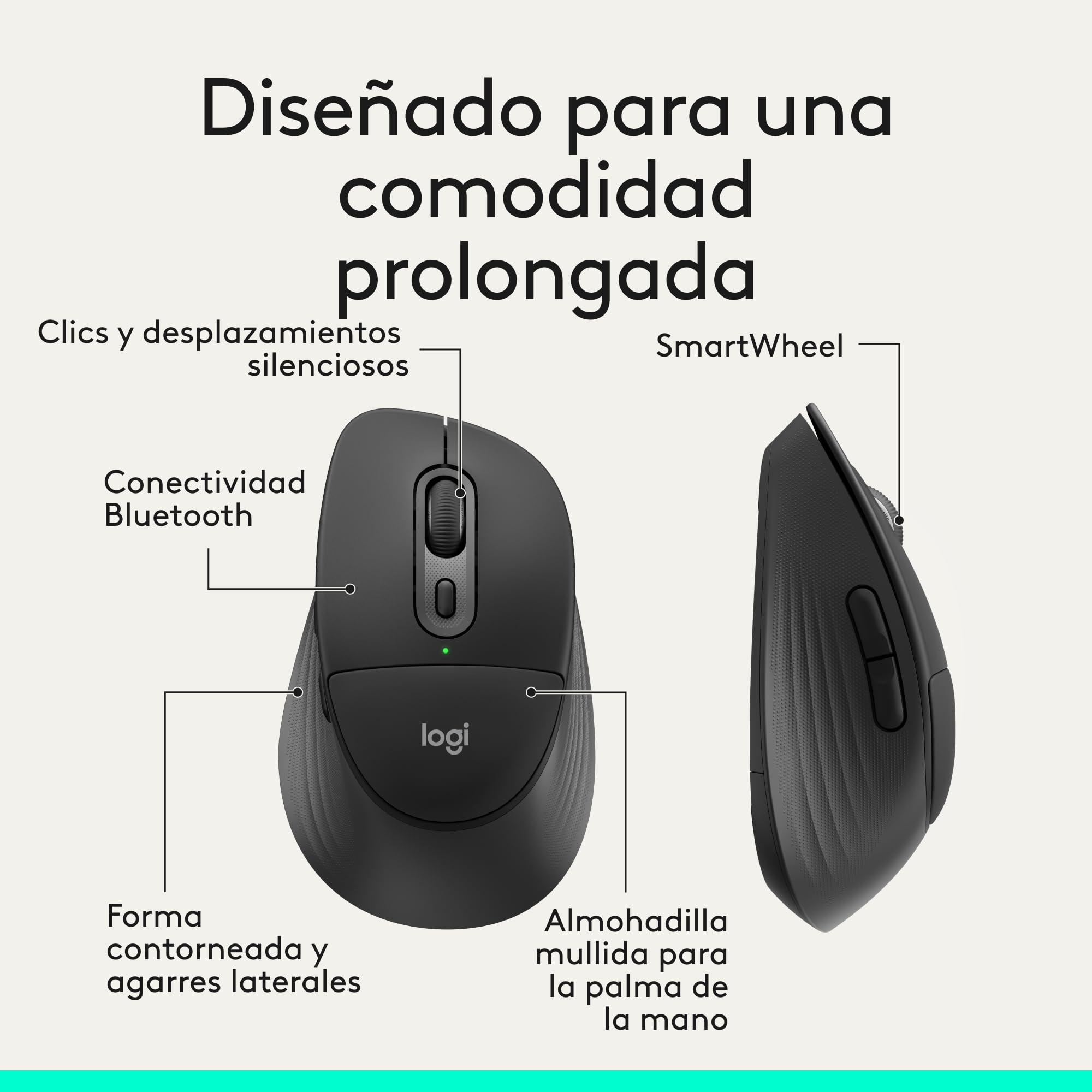 Logitech Signature Comfort Plus M850 L, ratón inalámbrico, ratón Bluetooth con Almohadilla para la Palma, clics discretos, autonomía de 24 Meses, Botones Personalizables, Windows, Mac y iPad - Negro