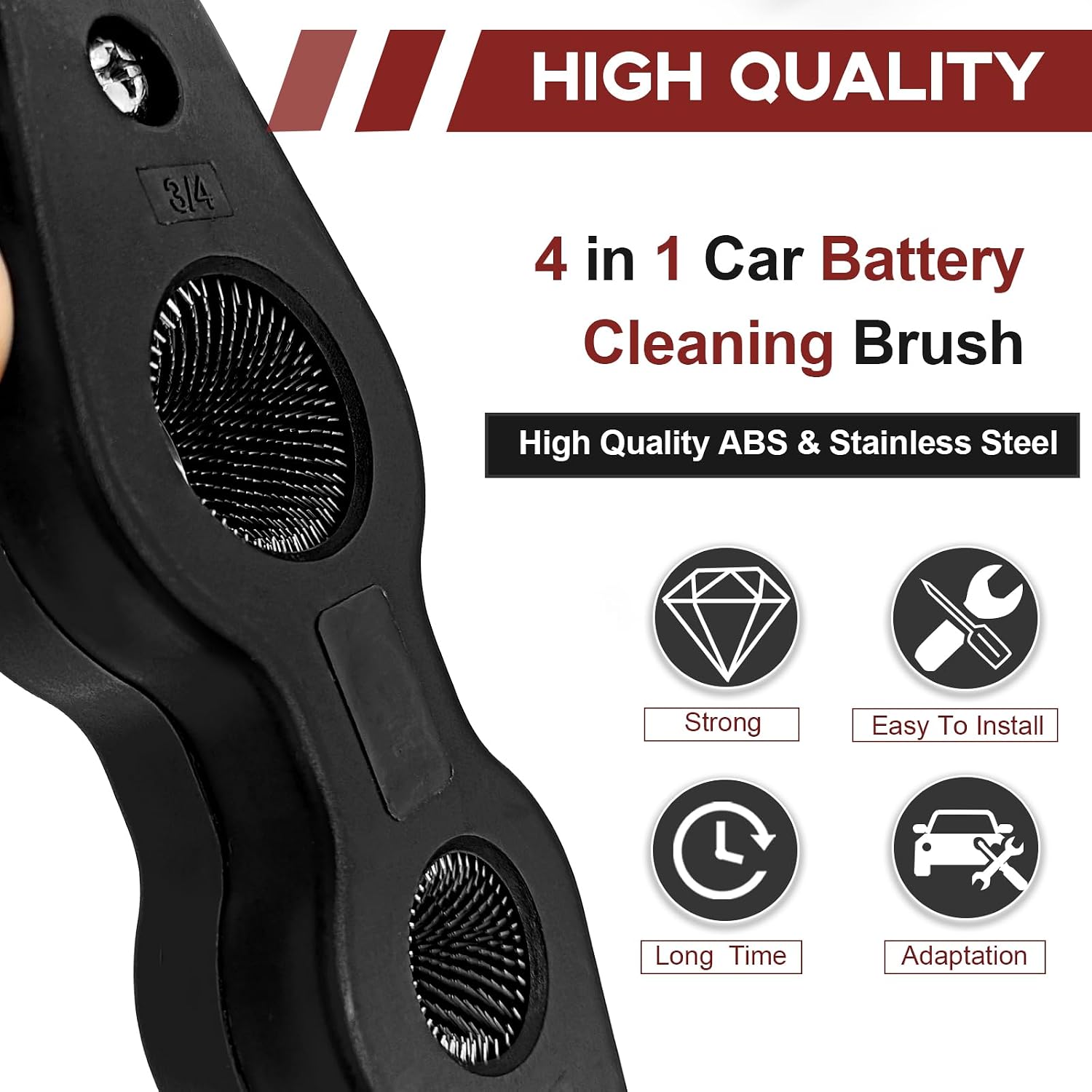 4 in 1 Car Battery Terminal Cleaning Brush, Anti-Rust Auto Battery Cleaner Brush Tool, Universal for Automotive and Marine for Plumbing Installation Soldering Brazing, Car Accessories (Black) image 4