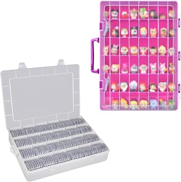 Xuerdon Display Case Compatible with Disney Doorables Collectible Mini Figures, 168 Pcs 46mm Coin Capsules with Foam Gasket and Plastic Storage Organizer Box