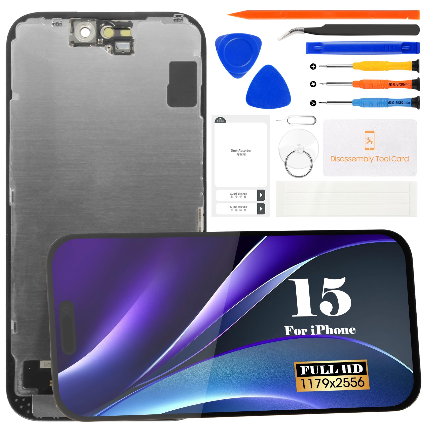 TFT pour iPhone 15 Écran de remplacement pour iPhone 15 LCD pour iPhone 15 A3090, A2846, A3089, A3092 Écran tactile Digitizer Assemblée (Noir)