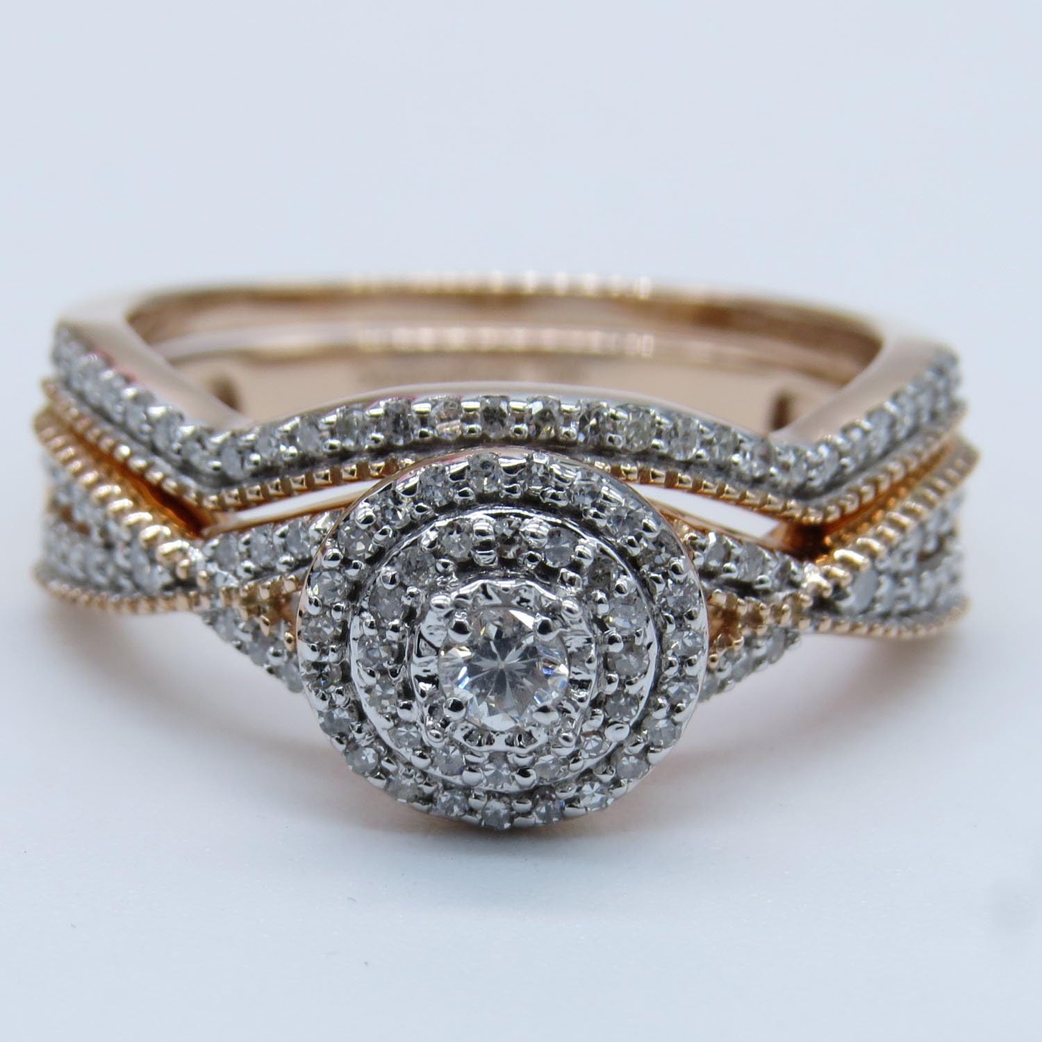 Dazzlingrock Collection 0.35 Ctw 10K Real Solid Gold Round White Natural Diamond Women Swirl Twisted Engagement Ring Set