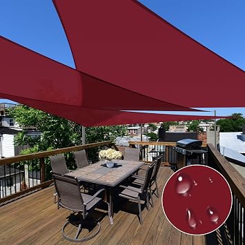 E&K Sunrise 1 Piece 16 x 16 x 16 Waterproof Sun Shade Sail Outdoor Triangle Canopy Shade Cover UV Block for Pergola Patio Backyard Garden Deck Red