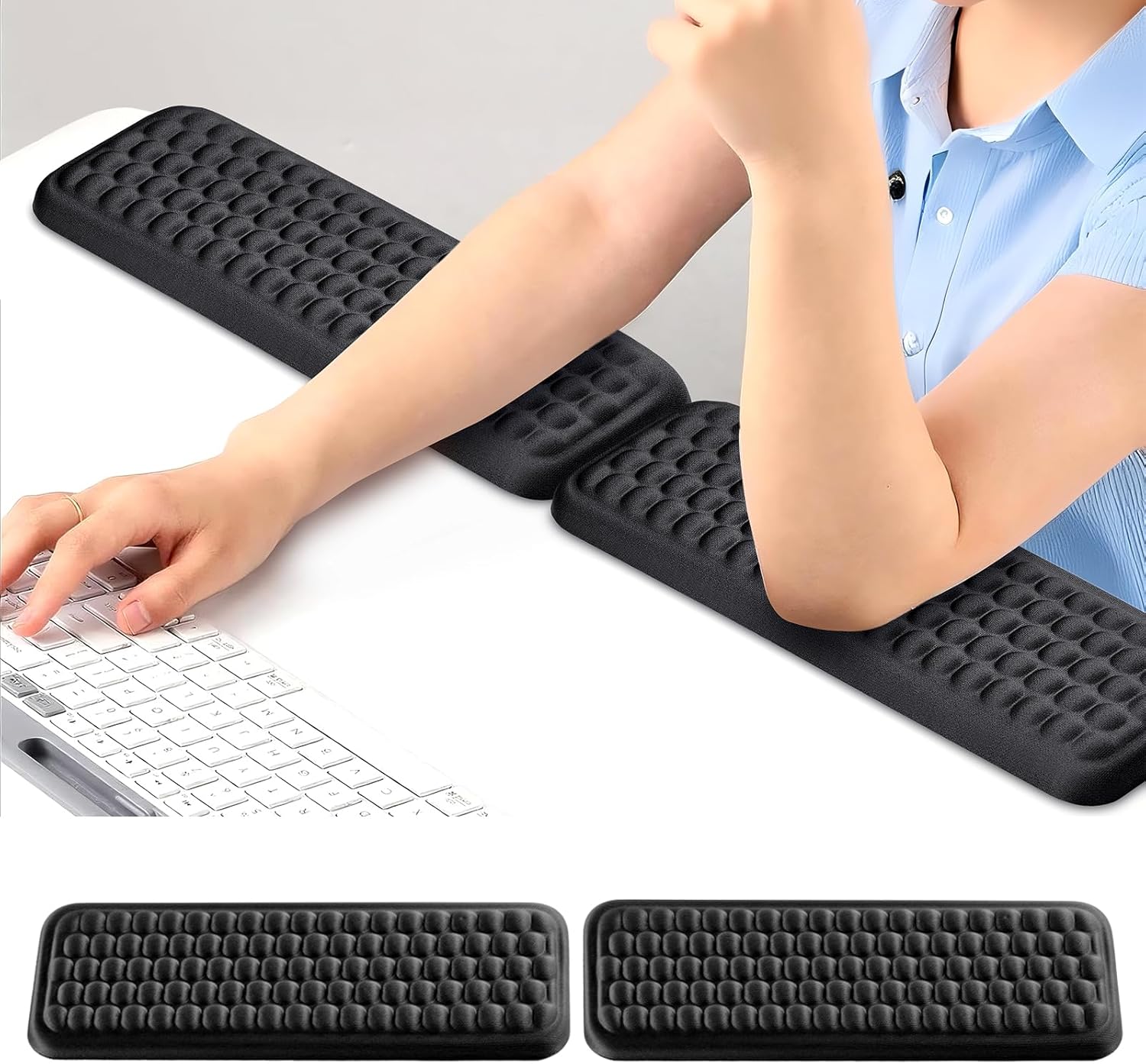 2PCS L-Shaped Desk Wrist Rest Elbow, Forearm & Wrist & Elbow Comfort Support for Desk Edge, Memory Foam Desk Edge Cushion, Adjustable Non-Slip, Ergonomic Support for Elbow Pad for Desk (Black)