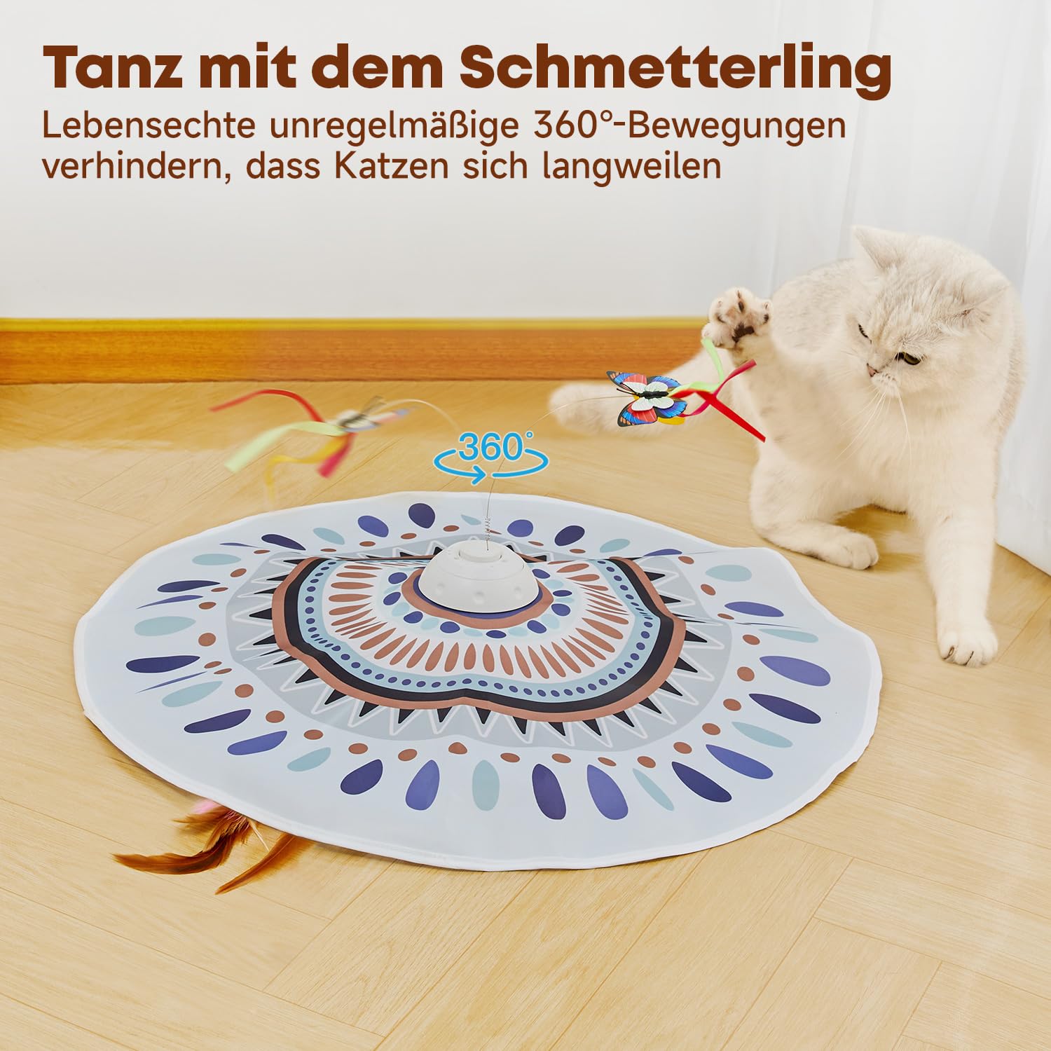 Potaroma Katzenspielzeug Selbstbeschäftigung, wiederaufladbar Elektrisch 3-in-1 Versteckspiel Kätzchen Interaktives Spielzeug für Indoor Cats, flatternder Schmetterling, bewegliche Feder Geräusch