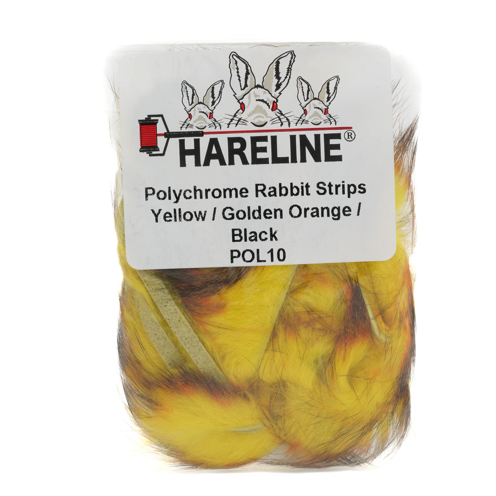 Hareline Fly Tying Polychrome Rabbit Strips – Multicolor Rabbit Fur for Streamers, Leeches & Baitfish Flies (Yellow / Golden Orange / Black)