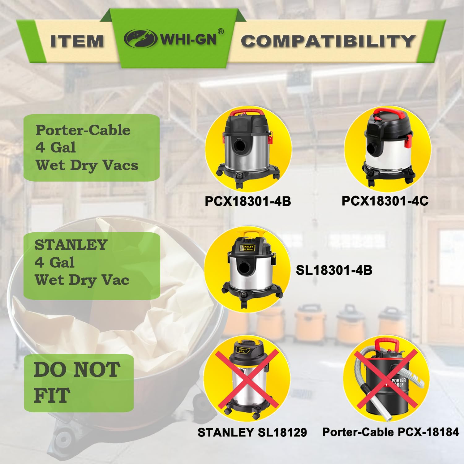 25-1238 Vacuum Bags for Stanley & Porter-Cable 4 Gallon Shop Vacs