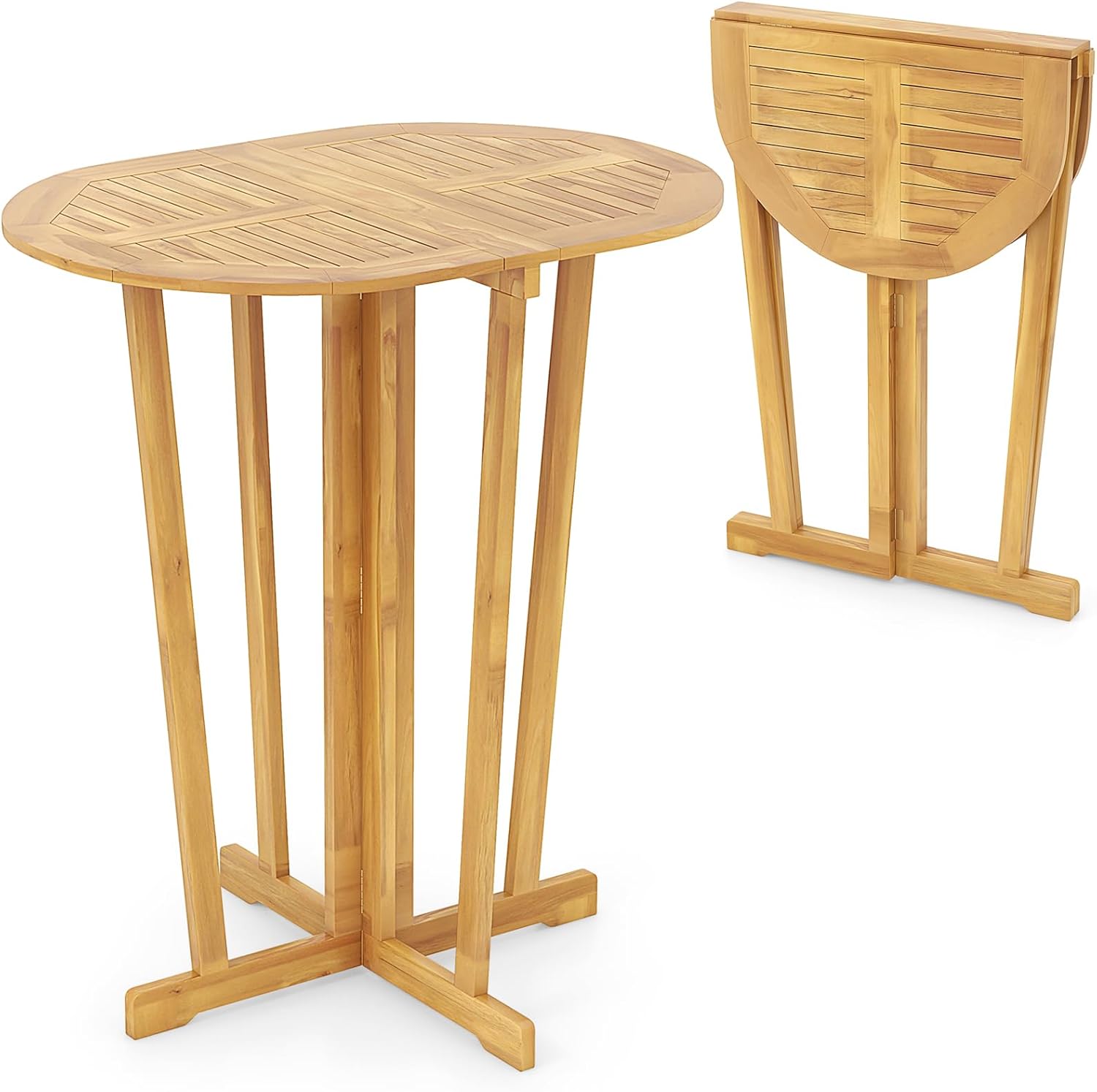 Amazon.com: Tangkula Outdoor Folding Bar Table, Teak Wood Bar Height ...