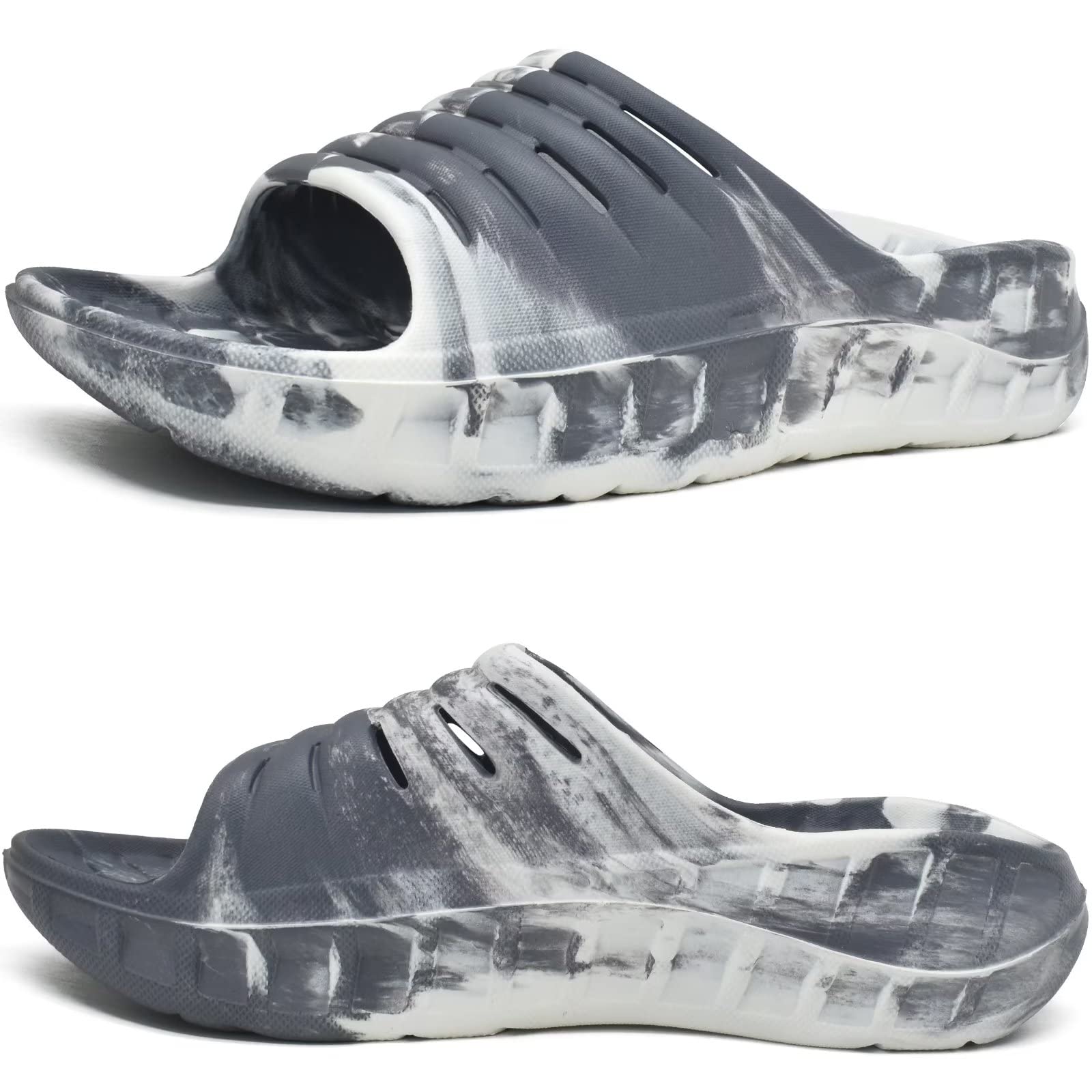 KuaiLu Mens Recovery Sandals Orthotic Arch Support Open Toe Sport Slides Thick Cushion Orthopedic Plantar Fasciitis Slip On Wide Width Summer Pool