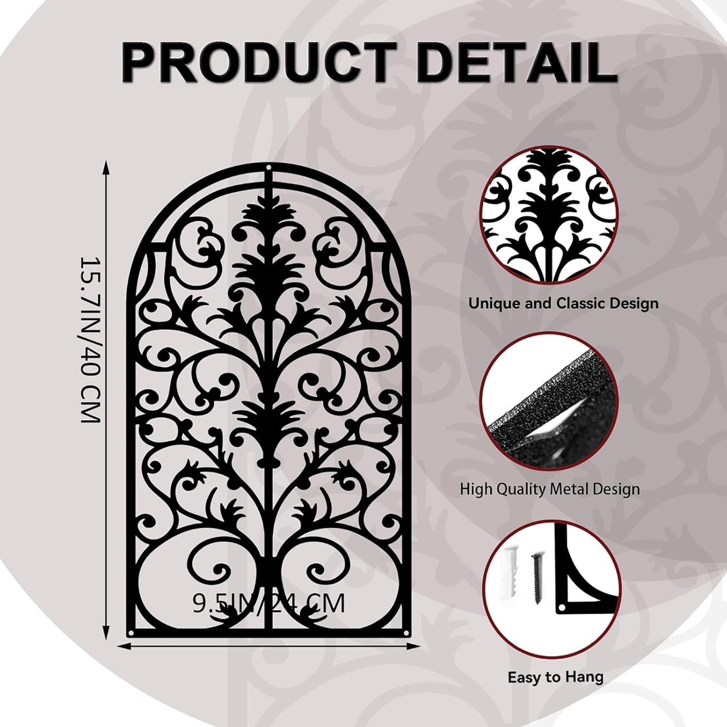 Scroll Home Wall Decor, 3D Wrought Iron Sculpture Arch Modern Farmhouse Wall Sculptures Hanging Boho Farmhouse Cottage Lodge Country Home Decor