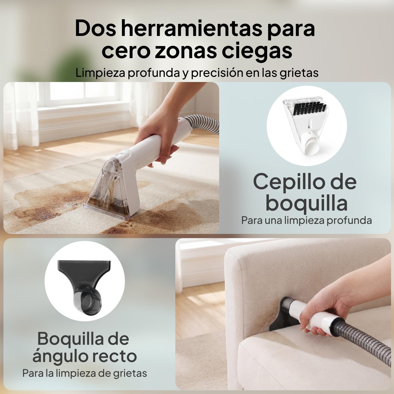 Livatro Aspiradora de Agua Tapicería, 600W 16kPa Limpiador de Tapicerías, 2,3L Depósito, Limpieza de Sofás con Función de Autolimpieza, Lava Aspiradora para Alfombras, Moquetas, Tapicería y Coche