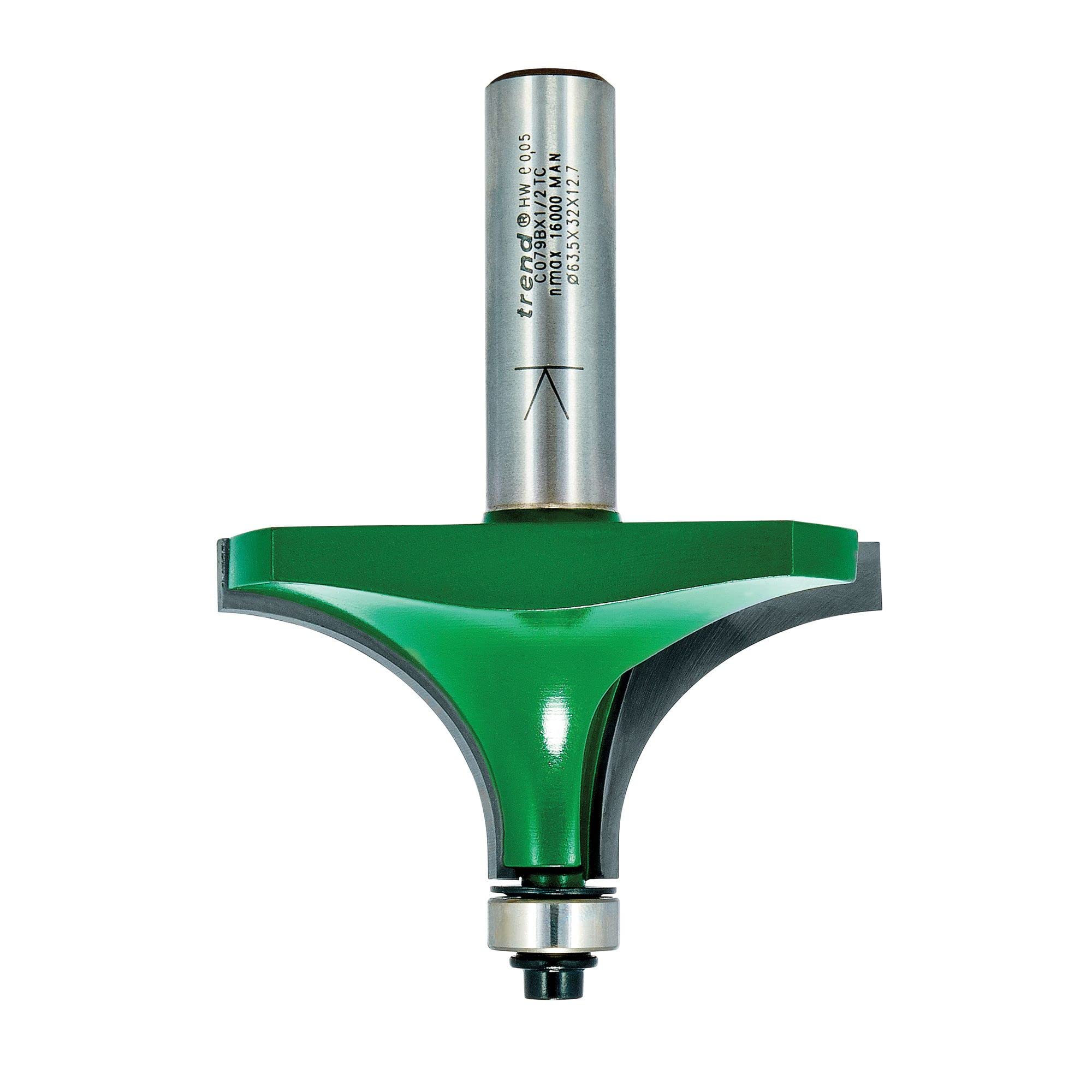 Trend CraftPro frez do frezarki górnowrzecionowej z prowadzeniem łożyskowym o profilu ovolo, trzpień 1/2 cala, promień 25,4 mm, długość cięcia 32 mm, węglik spiekany (TCT), C079BX1/2TC