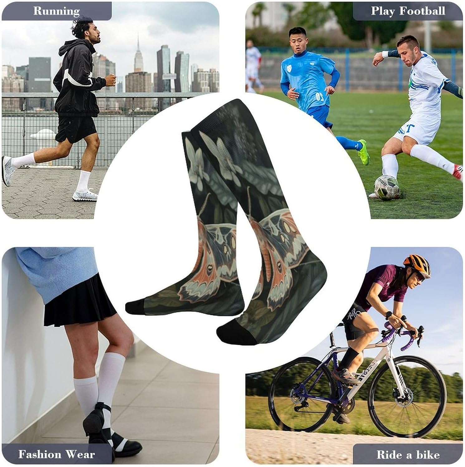 Beautiful Moth Mid-Calf Socks Women Warm Knee High Socks Cozy Hiking Skiing Soft Boot Mid Calf Stocking Unisex