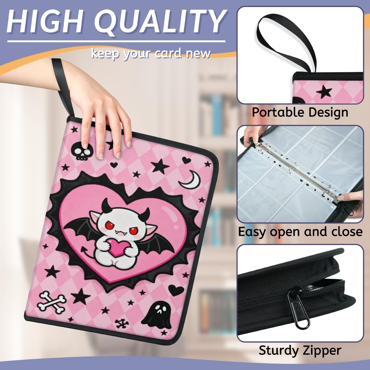 9-Pockets Trading Card Binder Holds 900 Cards, Card Collection Album Folder Double Sided Pocket Compatible with TCG MTG Game & Sport Cards(Pink)