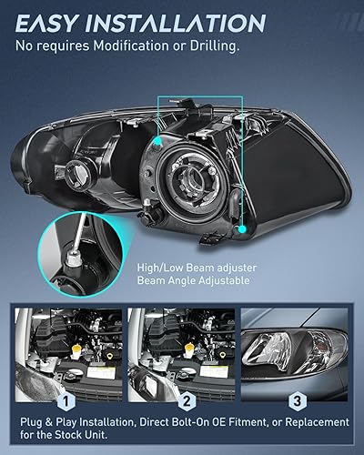 Miniatura 7 de Nilight Conjunto de faros delanteros para Chrysler Town & Country 2001 2002 2003 2004 2005 2006 2007 Voyager 2001-2003 Dodge Grand Caravan 2001-2007