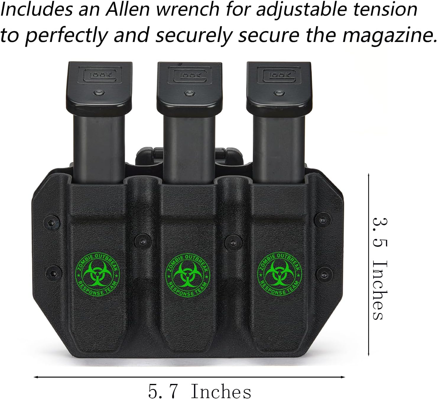 OWB Magazine Holster for 9MM .40 S&W Double-Stack Mags, Tactical Triple Mag Pouch - Belt-Only Adjustable Clip (Fits Up to 2.25" Belts)& Universal Retention Fit