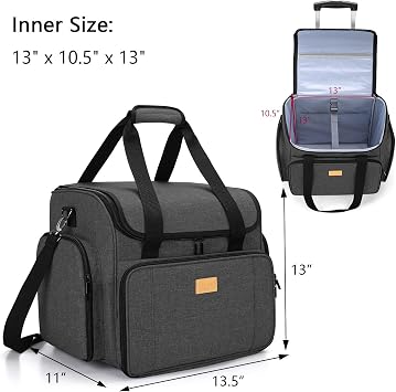 LUXJA Sewing Machine Case with Detachable Dolly, Sewing Machine Tote with Removable Bottom Pad (Patent Design), Black