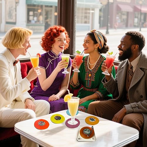 Miniatura 8 de Divertidos posavasos de disco de vinilo retro con reproductor, 6 piezas novedosos de discos de vinilo para bebidas, bares, fiestas, regalos de