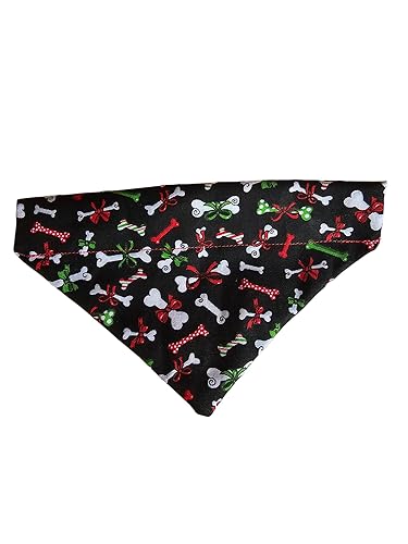 Christmas Dog Bones Over the Collar Dog Bandana That Slips onto Their Existing Collar Size (Small)