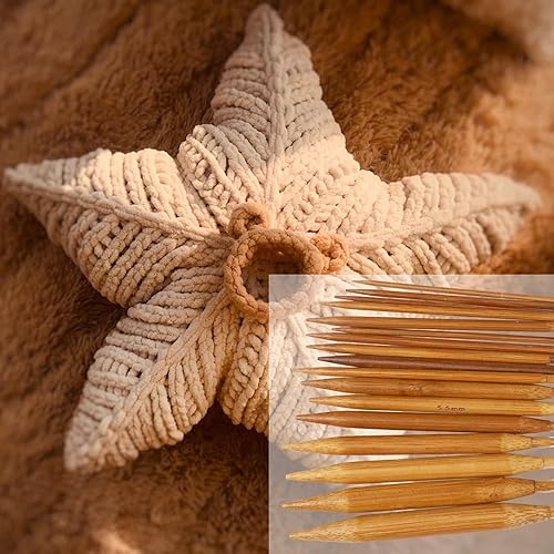 Miniatura 8 de Juego de 18 pares de agujas de tejer de bambú circulares con pequeñas herramientas para tejer, agujas de tejer flexibles de doble punta para
