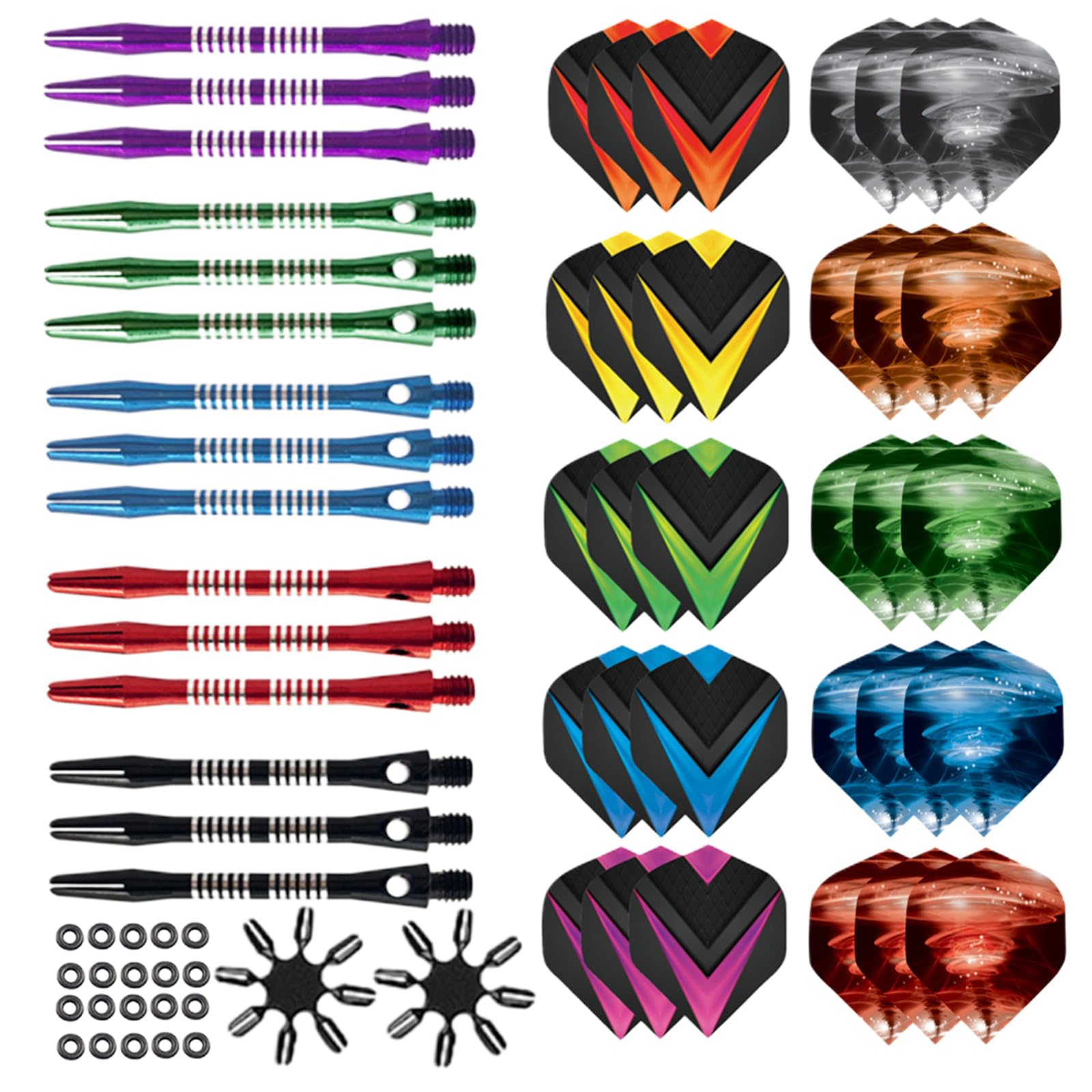 Aiqilai Darts Flight And Dart Aluminum Shaft Set, 30 Pcs Dart Flights And 15 Pcs Dart Aluminum Shafts, 20 Pcs Rubber O-Rings, Darts Flights Portector | Professional Dart Accessories (Multicolor)