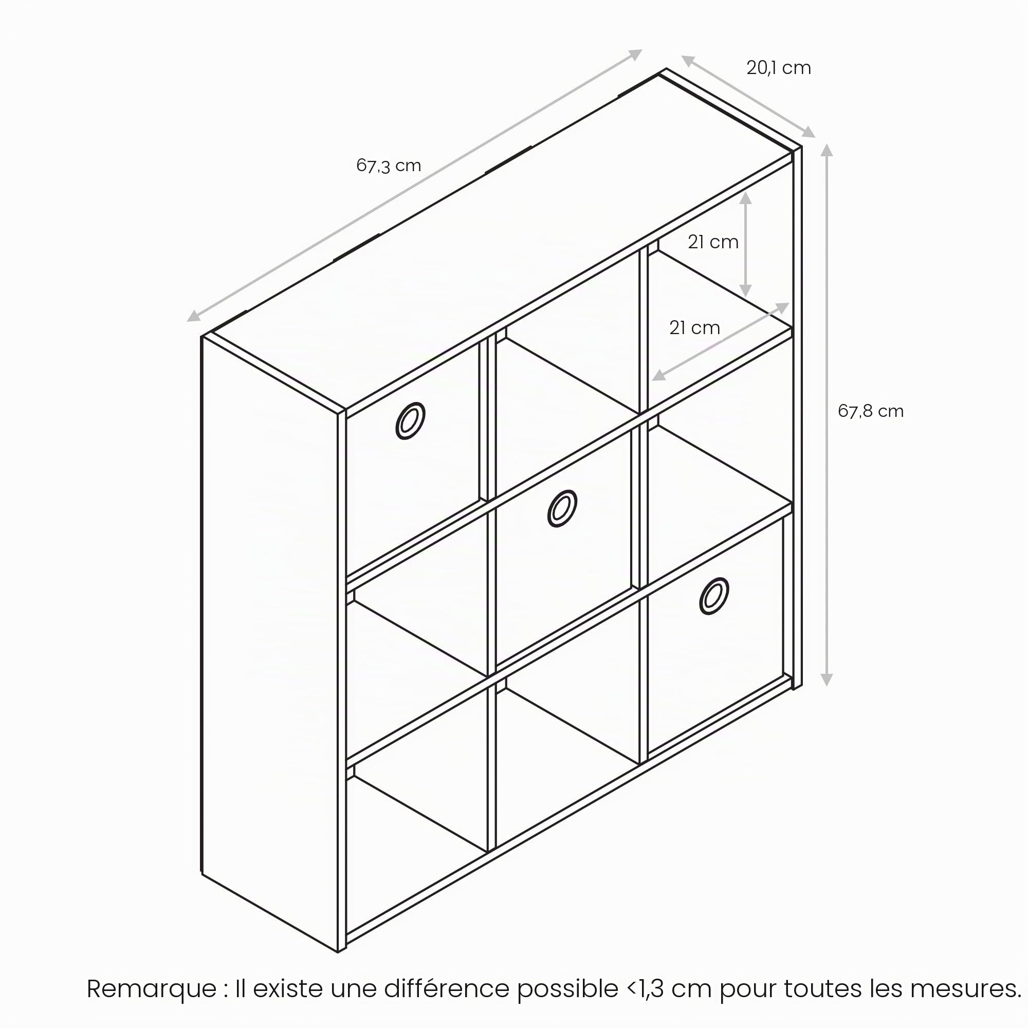 Furinno Simplistic Organisateur à 9 Cubes avec Bacs, Chêne Français Gris/Noir, Bois dense, One Size
