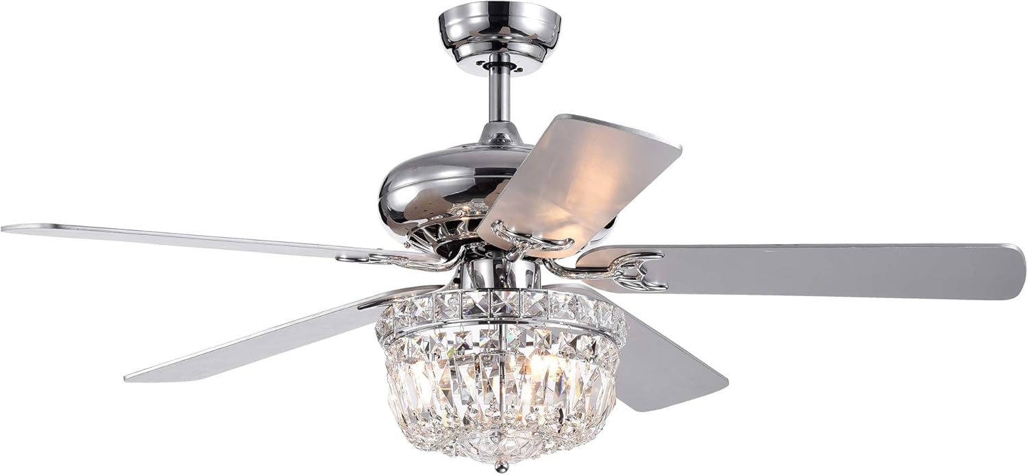 Warehouse of Tiffany Galileo 52-Inch 5-Blade Chrome Lighted Ceiling Fans with Crystal Bowl Shade, Large, Gray