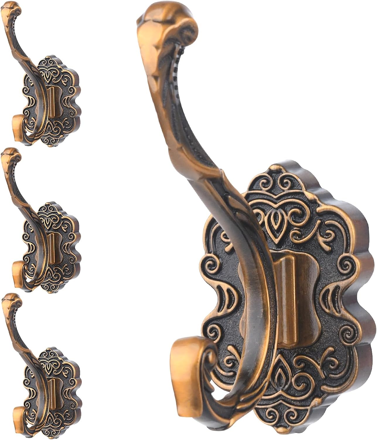 4 Pcs Vintage Coat Hooks Wall Mount, Matte Metal Hat Hooks for Entryway, Cubicle, Mudroom, Bathroom, Heavy Duty Copper Color Decorative Wall Hooks for Towel, Key, Robe, Backpack, Purse, Bag, Clothes
