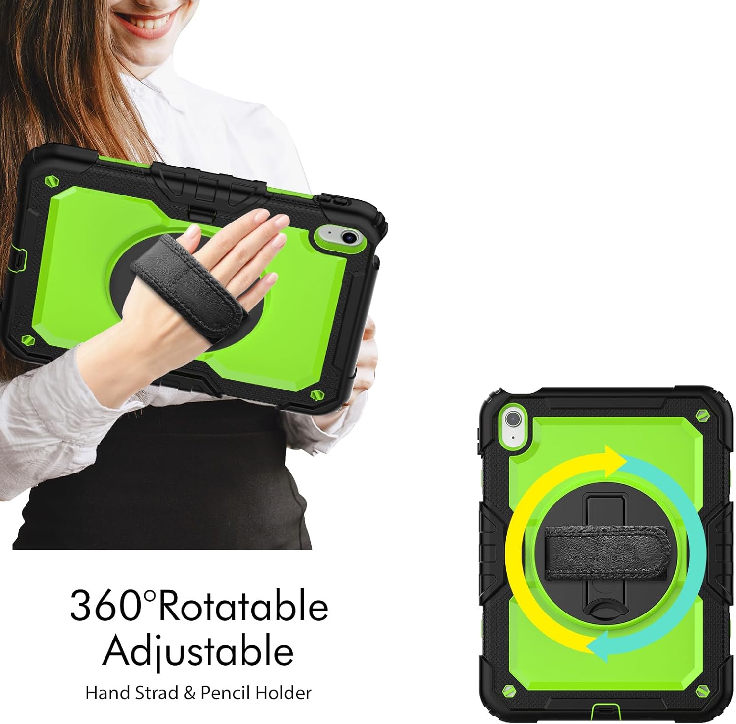 SIBEITU Case Compatible with ipad 10th Generation10.9'', ipad 10 Case with Screen Protector and Pencil Holder Full-Body Drop Protection, 360° Rotate Hand Shoulder Strap 2022