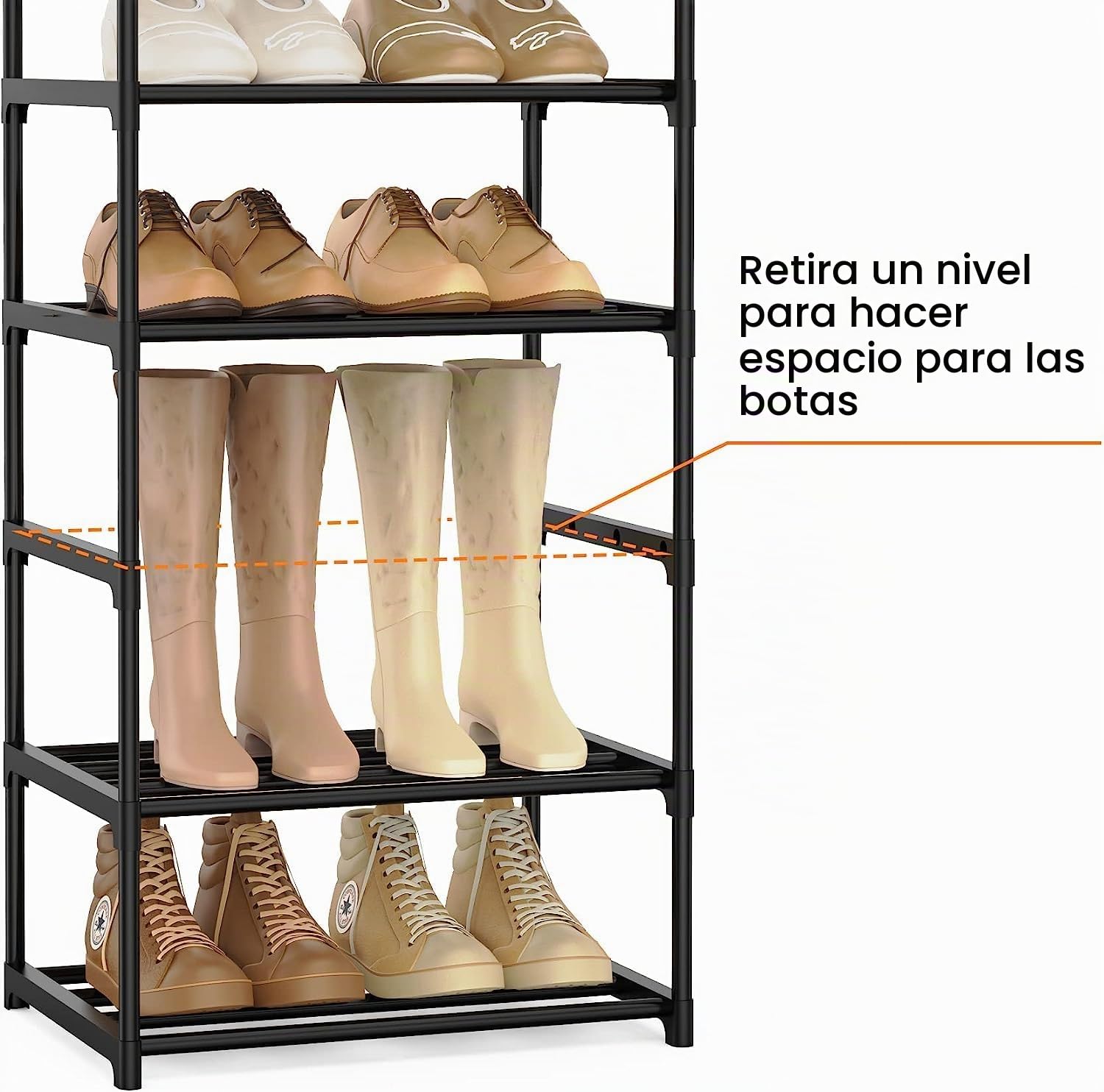 Vicye Estante Zapatero Estrecho, Estante para Zapatos de 10 Niveles, para 20-25 Pares, Zapatero Organizador Metalico, para Entrada de casa, Pasillo y Armario, Negro