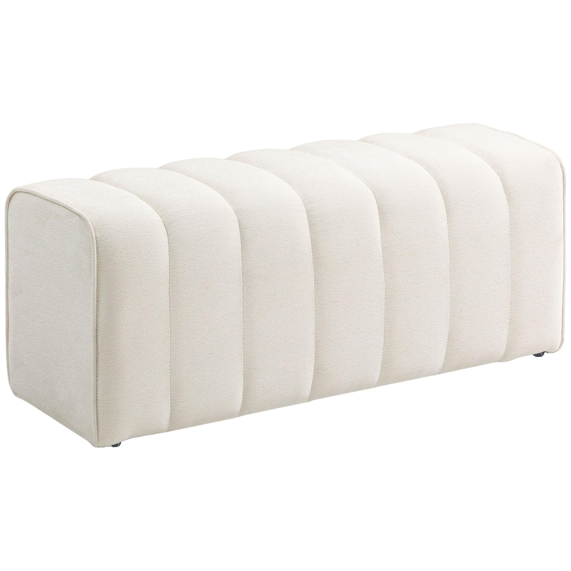 HOMCOM Banc Bout de lit, Banquette rembourrée, Style Moderne, 110 x 40 x 44 cm, Ottoman en Tissu Aspect Lin, Charge jusqu'à 220 kg, Repose-Pieds pour Chambre, Couloir, Salon, crème