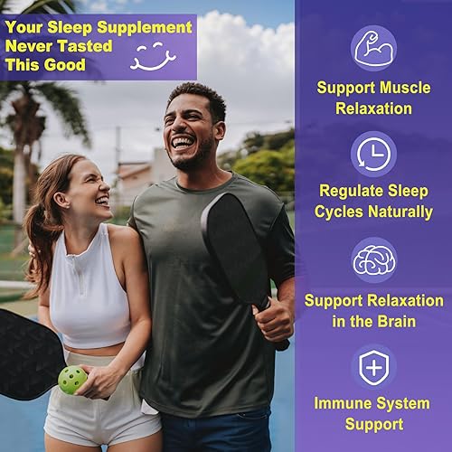 Miniatura 6 de Gomitas para dormir sin melatonina con glicinato de magnesio, GABA, 5-HTP, L-teanina, valeriana, manzanilla, bálsamo de limón, vitamina D3 y B6, sin