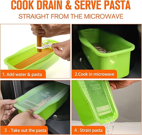Vista 2 de Olla de pasta para microondas con tapa coladora, olla rápida para espagueti, no se pega ni espera a que hierva, perfecta para hacer pasta cada vez