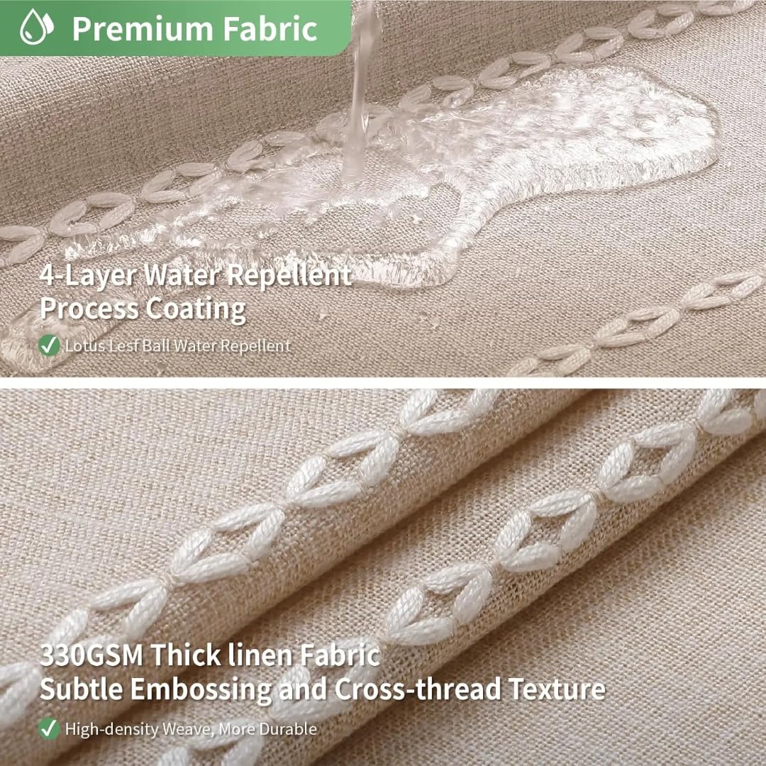 Maisonna Hookless Linen Shower Curtain Set with Snap-in Liner, No Hook Fabric Shower Curtain, Farmhouse Bathroom Curtain with Sheer Top Window, Machine Washable Beige 72x74 - 5