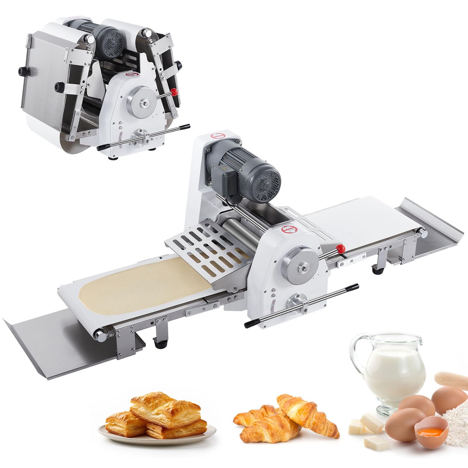 Happybuy Commercial Dough Sheeter Machine, 15.7-Inch Reversible Puff Pastry & Fondant Roller, Electric 0-1.4