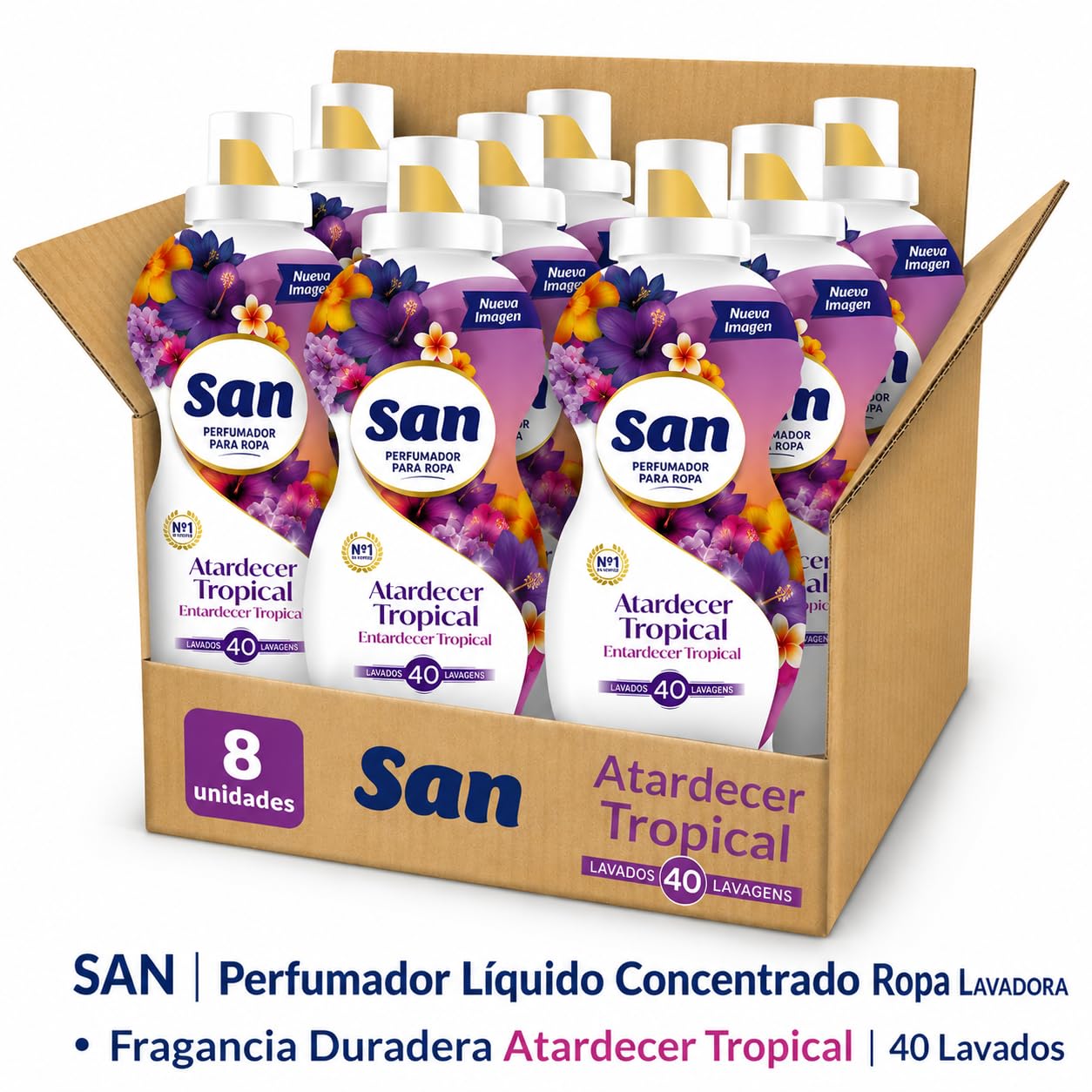 Rasmacor | Pack 8 unidades SÁN Perfumador para Ropa Lavadora | Fragancia Atardecer Tropical | Duradera 40 Lavados